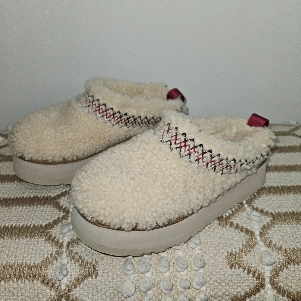 Tazz Ugg Heritage Braid Slippers Shearling Chunky Platform Shoes Clogs Natural